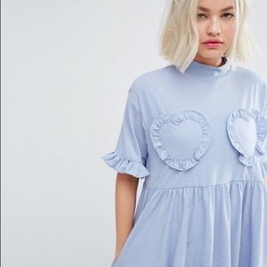 LazyOaf Oversized T-Shirt Dress With Frilly Hearts